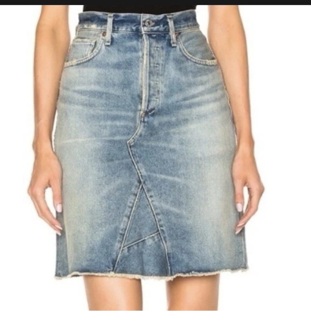 citizens of humanity Light Wash Liya High Rise Denim Skirt Frayed Distressed
